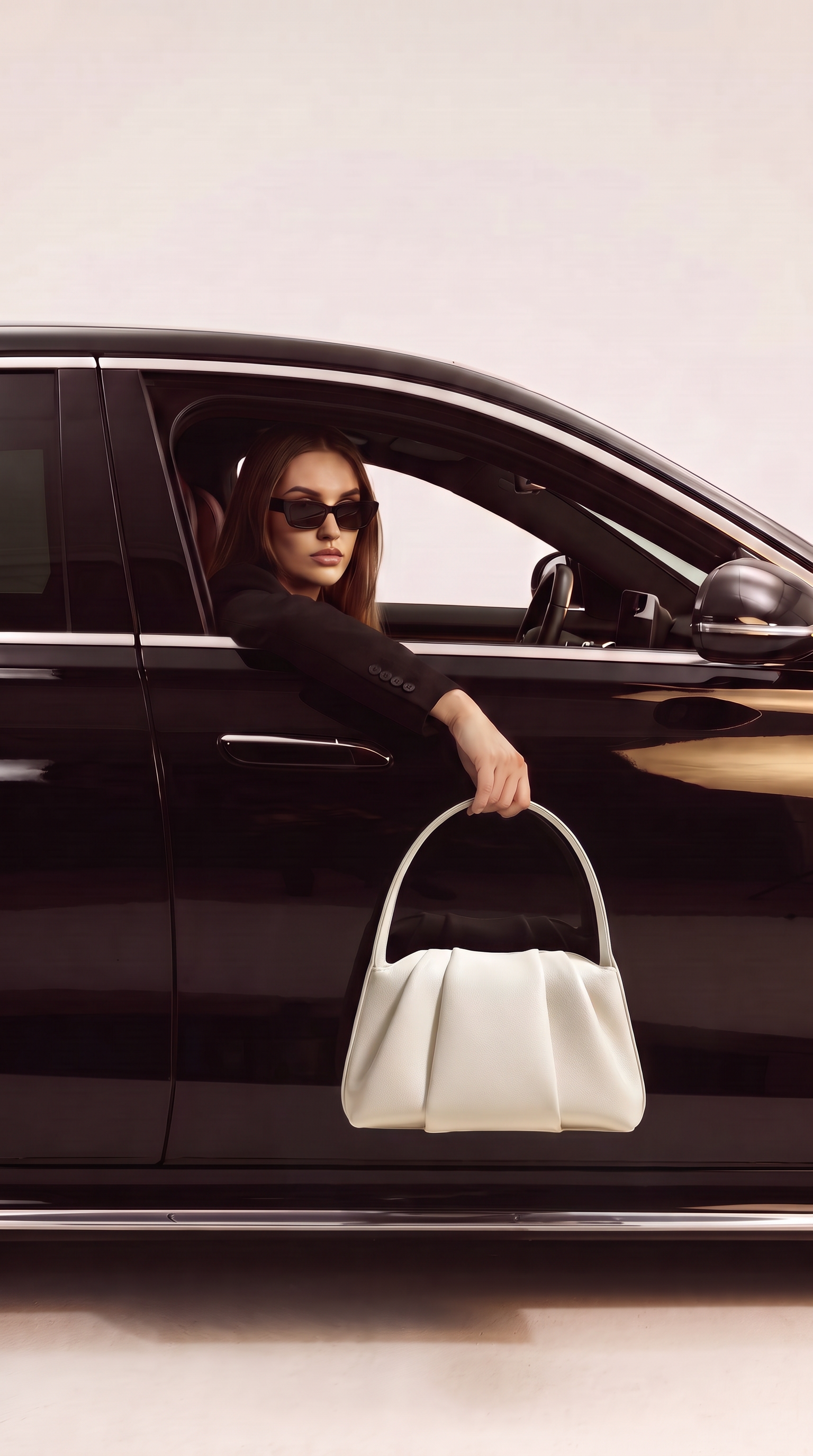 AI image-to-image result: Replace the bag the model is holding with the other one provided. Keep everything else the same.