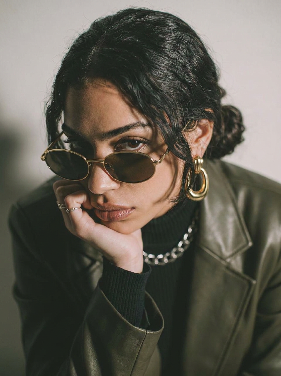 AI image-to-image result: Replace the glasses and earrings. Don't change anything else.