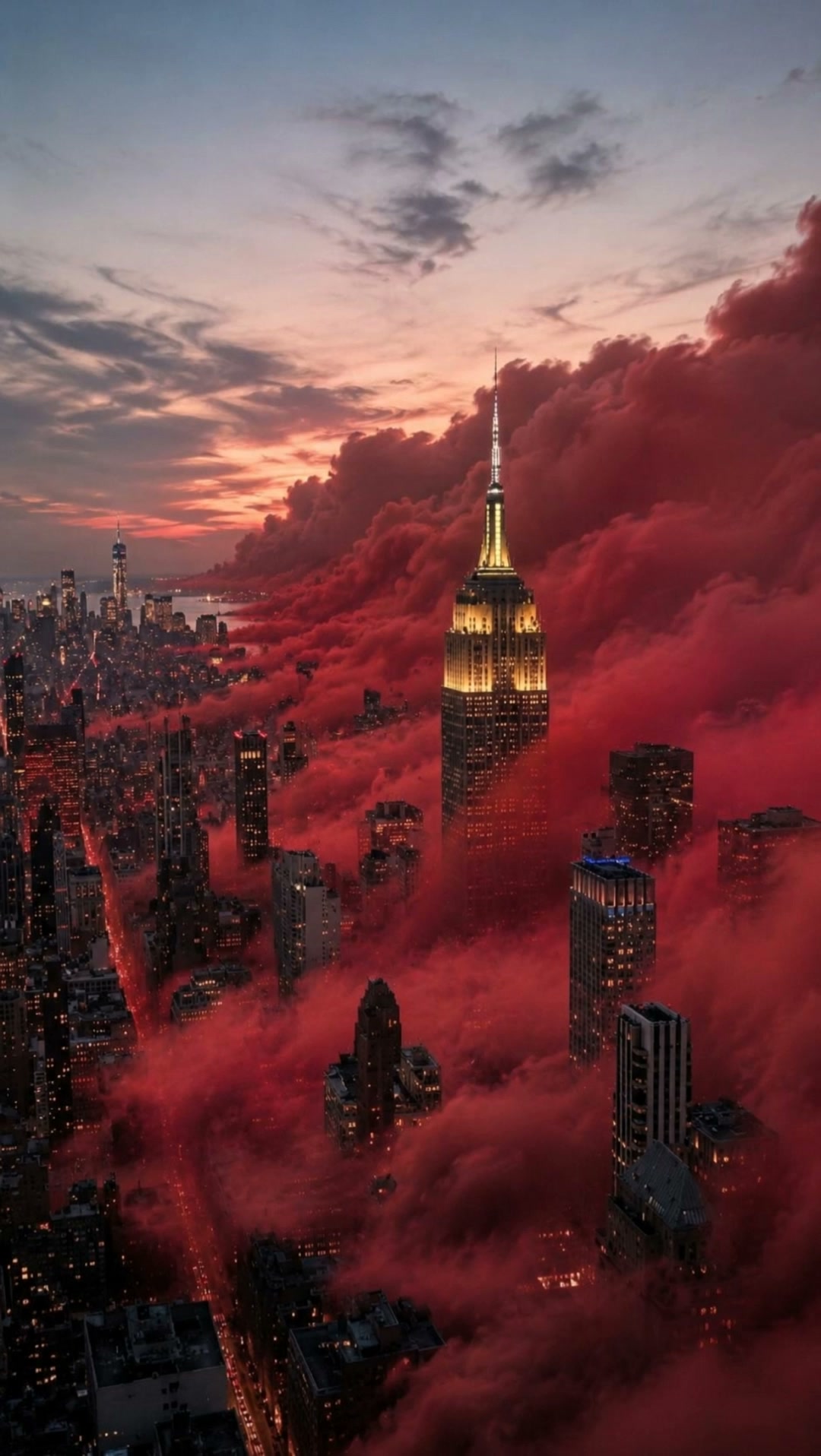 AI video result — A locked-off aerial shot over Manhattan at blue hour, ultra-realistic iPhone 16 Pro cinematic quality. The cit…