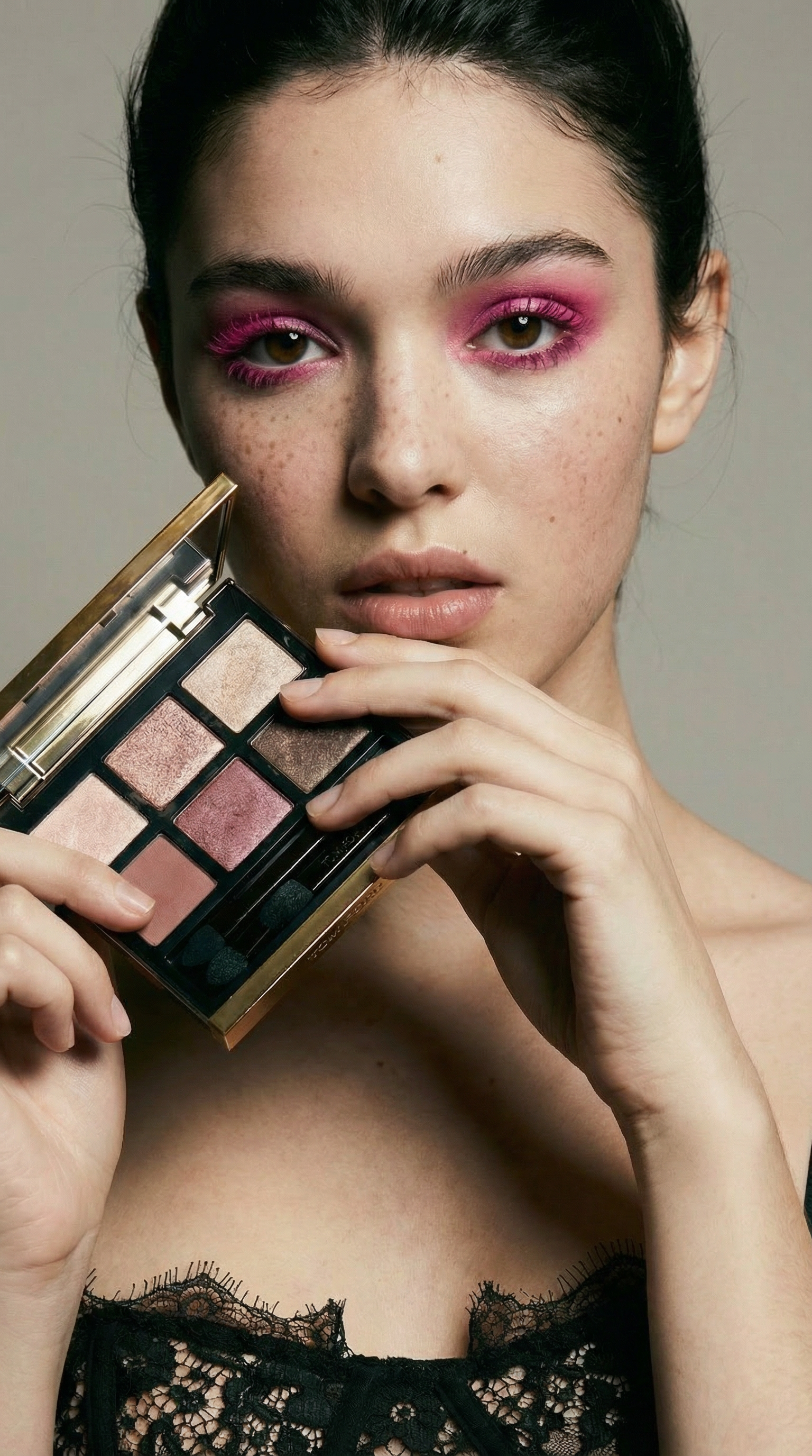 AI video result — Ultra-realistic luxury beauty editorial portrait, tight close-up framing (upper chest to head, slightly closer…