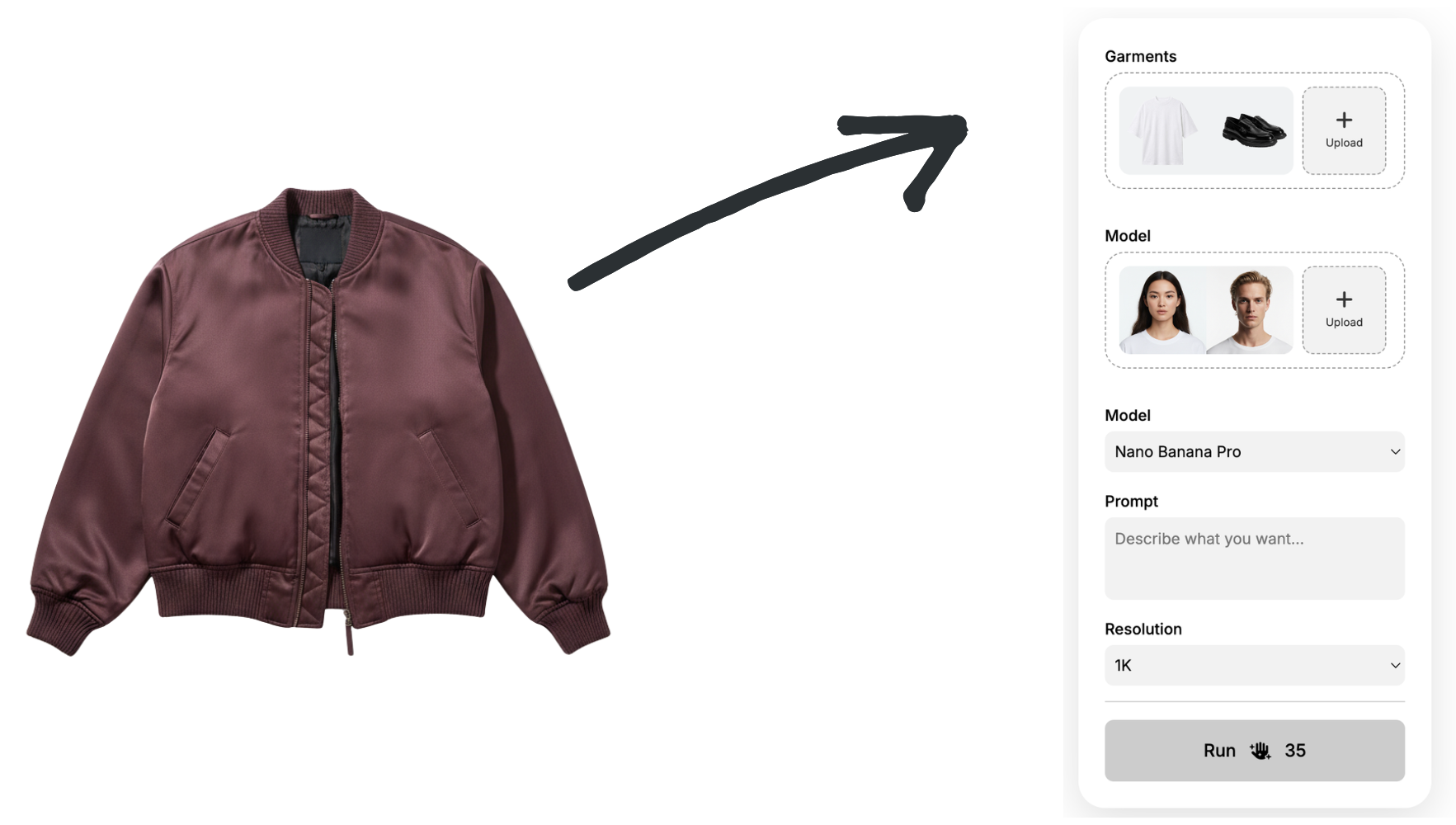 Upload garment flat lay image to Fash.Studio