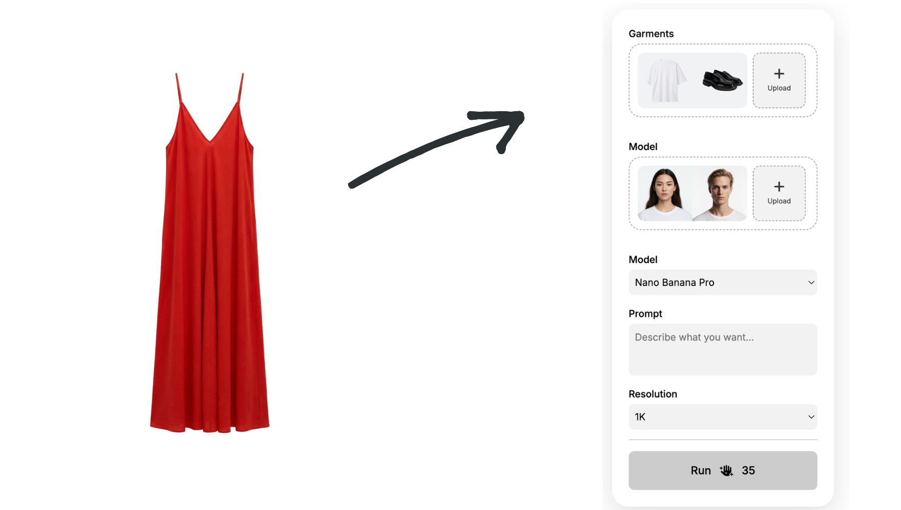 Upload garment image for AI video generation