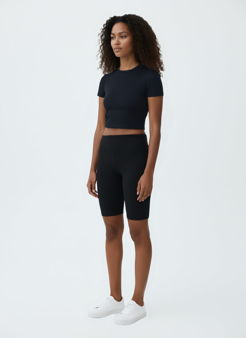 AI virtual try-on example — model wearing an uploaded garment